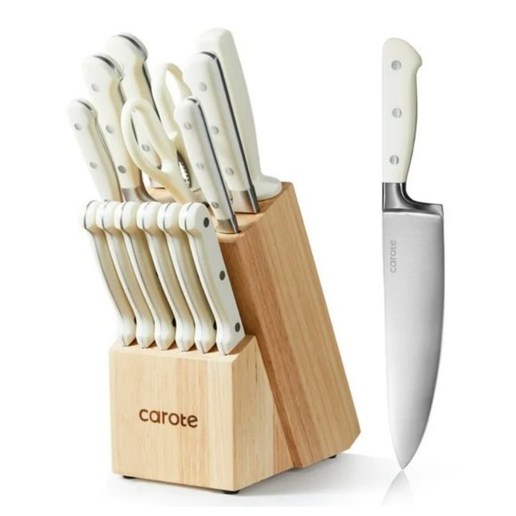 CAROTE 14 Pieces Knife Set W/ Wooden Block Stainless Steel Knives Dishwasher NEW - Picture 3 of 14